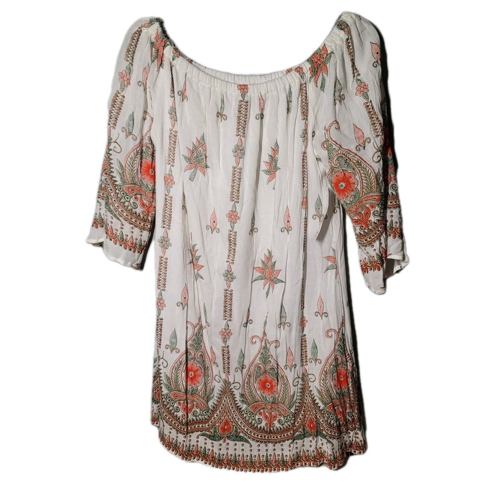 Anthropologi Lapogee Off Shoulder Bell Sleeve Floral Mini Tunic Dress Size Lg